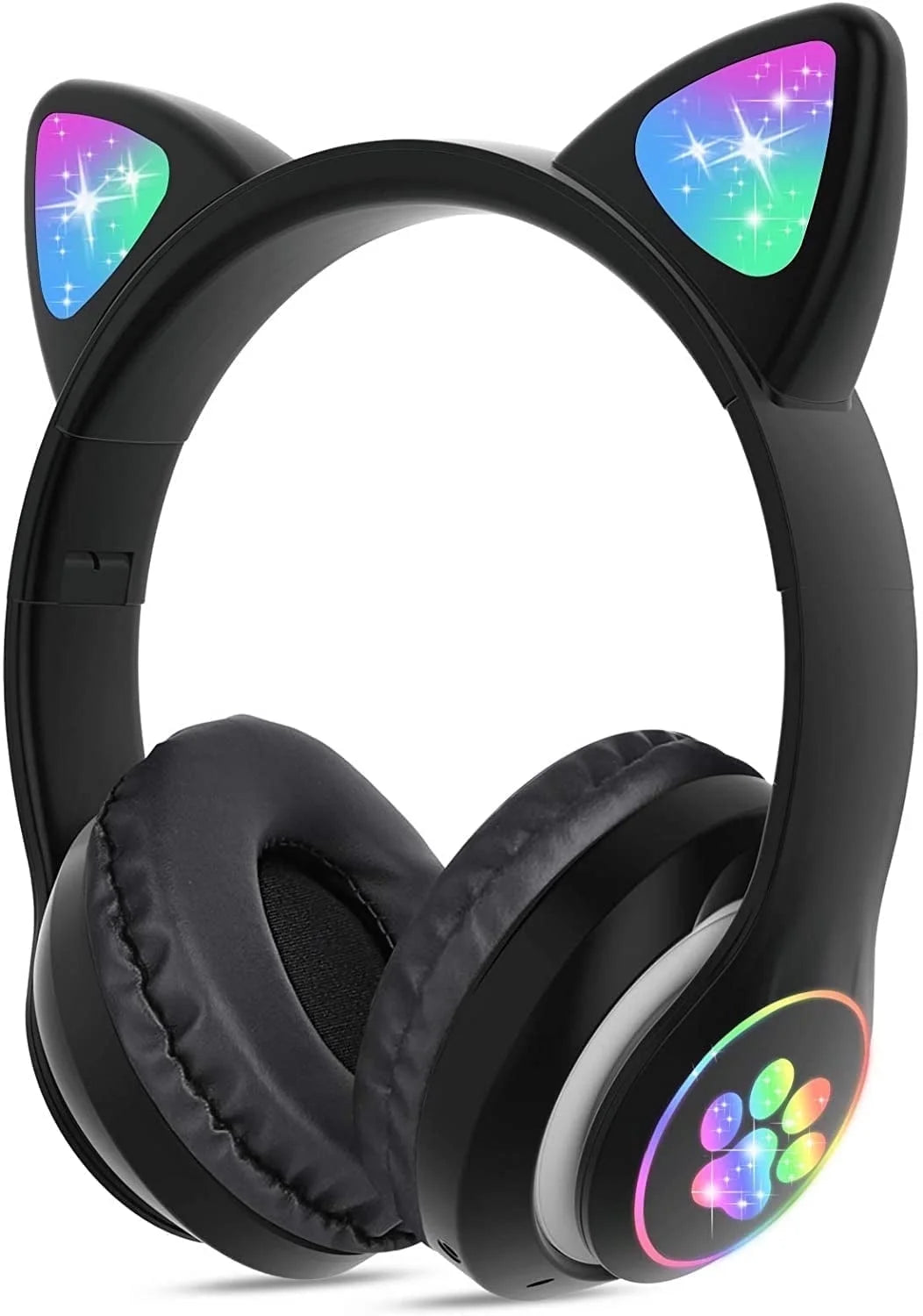 Kids Wireless Headphones Cat Ear LED Light up Bluetooth Foldable Headphones over Ear W/Microphone for Online Distant Learning (Pink)